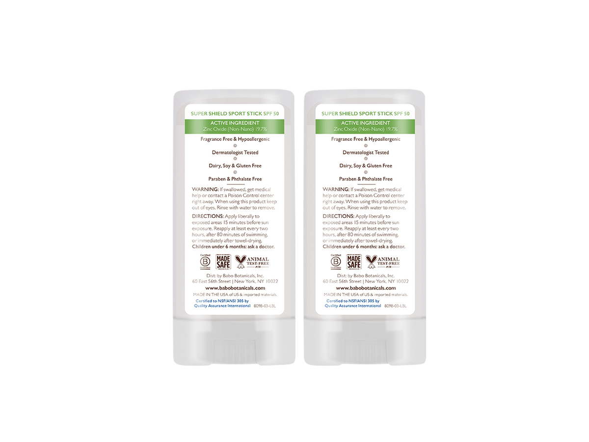  Babo Botanicals Super Shield SPF 50 Stick Sunscreen - 70%  Organic Ingredients - Natural Zinc Oxide - For all ages - NSF & MADE SAFE  Certified - EWG Verified - Water