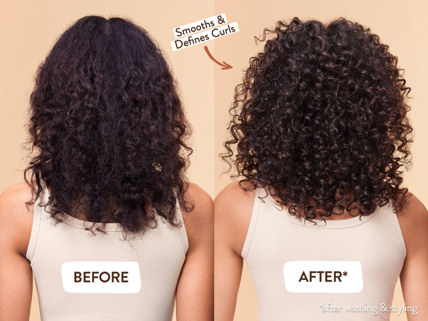 Babo Botanicals- Before/ Frizzy hair and After/ Defined and moisturized curls- Smooths & Defines Curls. After Washing & Styling