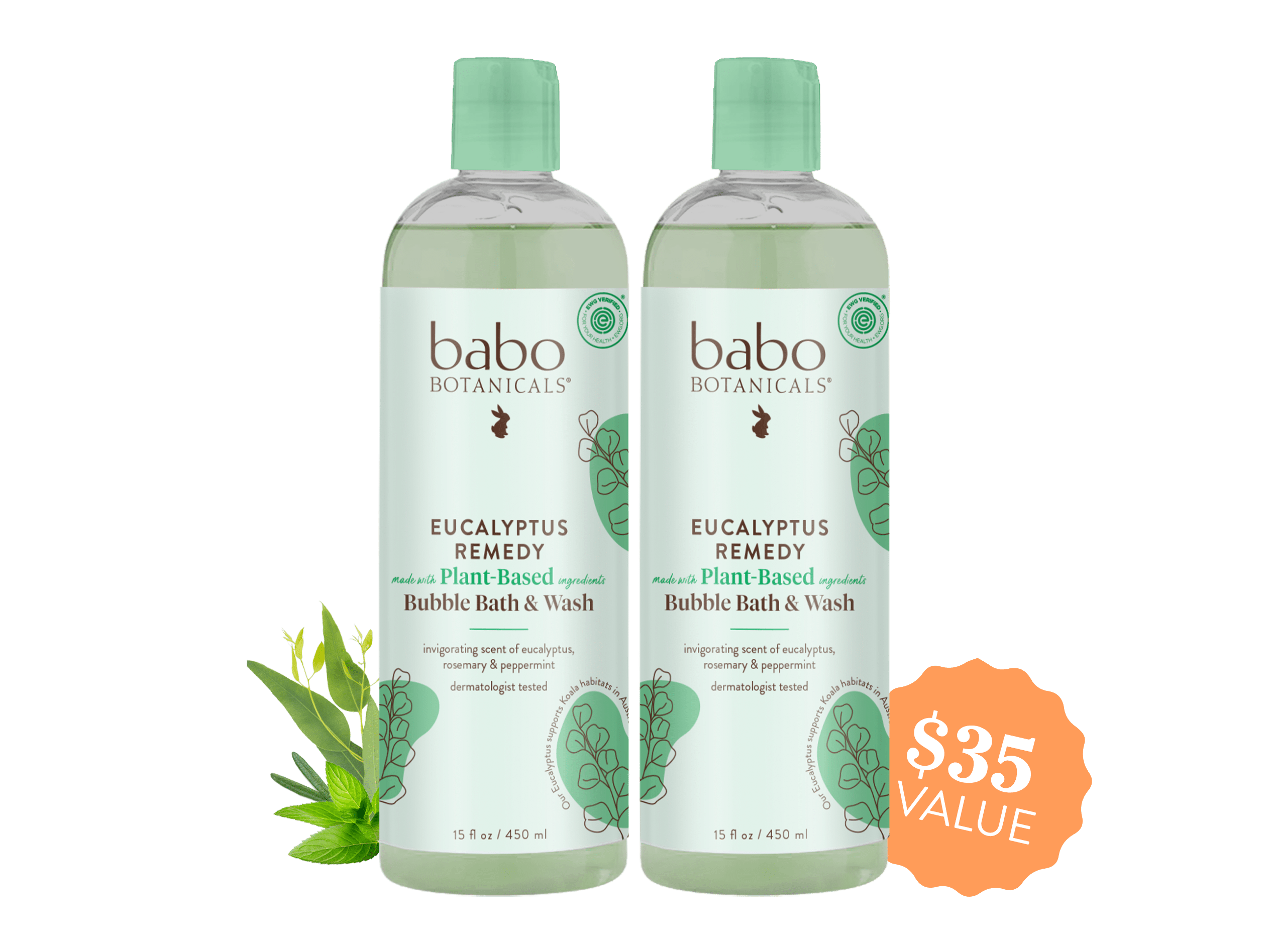 Babo Botanicals- Eucalyptus Remedy Bubble Bath & Wash duo- $35 Value