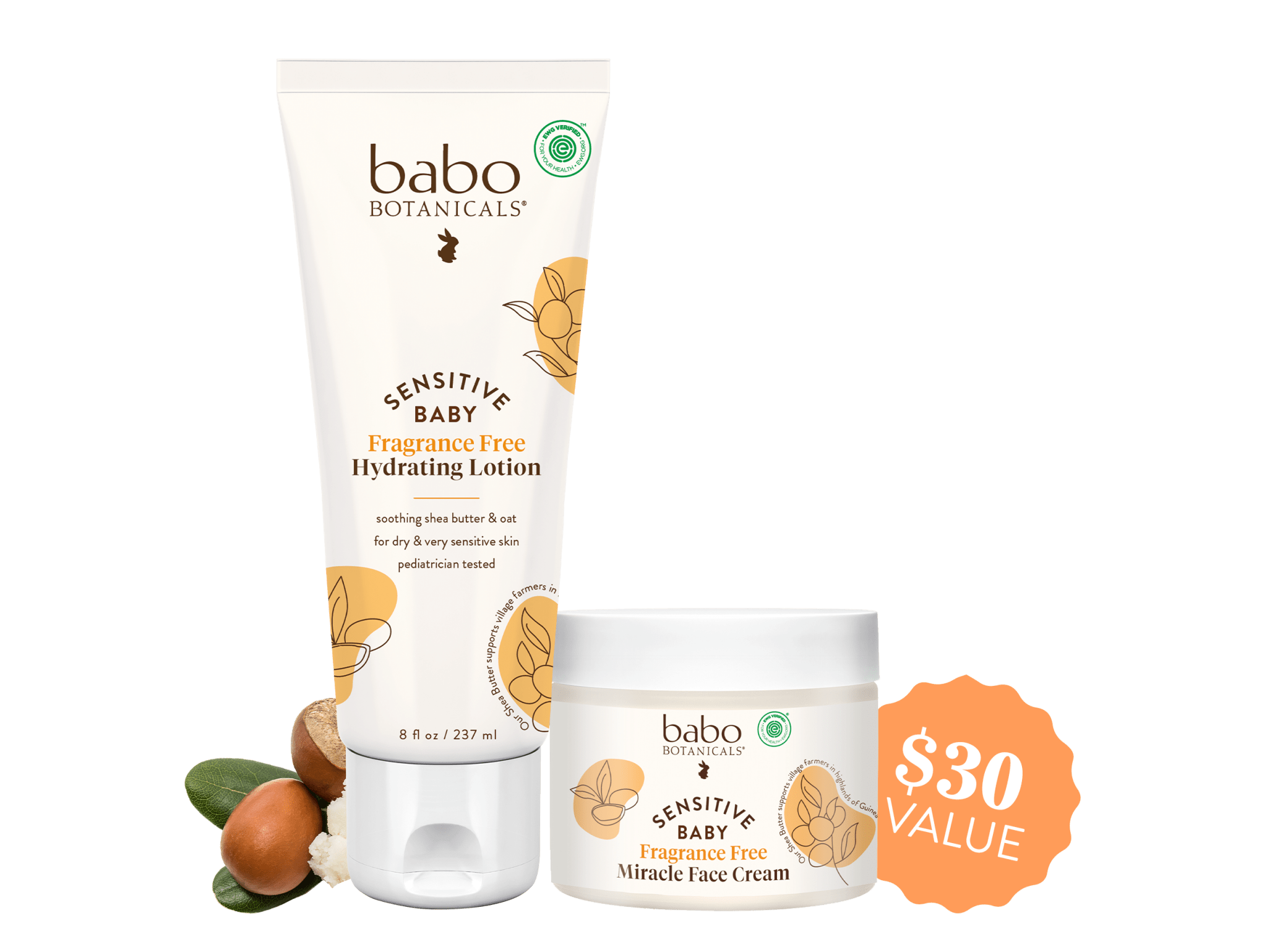 Babo Botanicals- Sensitive Baby Hydrating lotion & Miracle ace cream set- $30 value